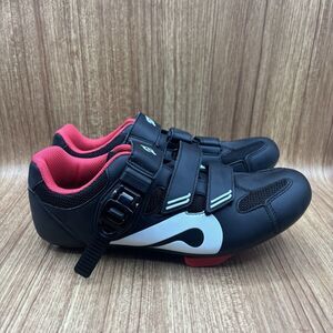 Peloton Cycling Women's Size 8 EU 39 Black Red Leather Cleats Athletic Shoes
